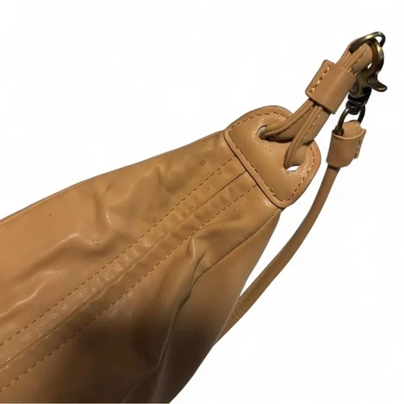 Anthropologie Tan Faux Leather Shoulder Bag Slouchy Hobo Boho Minimal Knot Strap - Picture 4 of 7